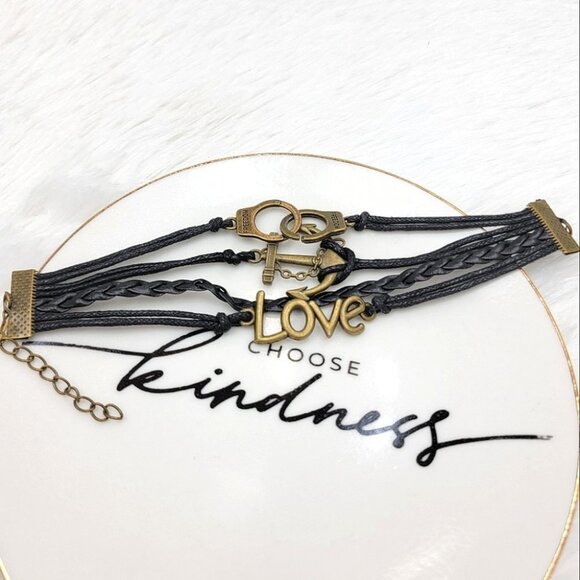 3/$20 Inspirational Black Stack Bracelet Love Anchor Freedom Hand Cuff - Picture 10 of 10